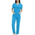 thumbnail image 6 of Womens Lounge Outfits Casual Summer 2 Piece Set V-Neck Short Sleeve T-Shirt and Pants Stretch Solid Color Slim Fit Pajamas, 6 of 6