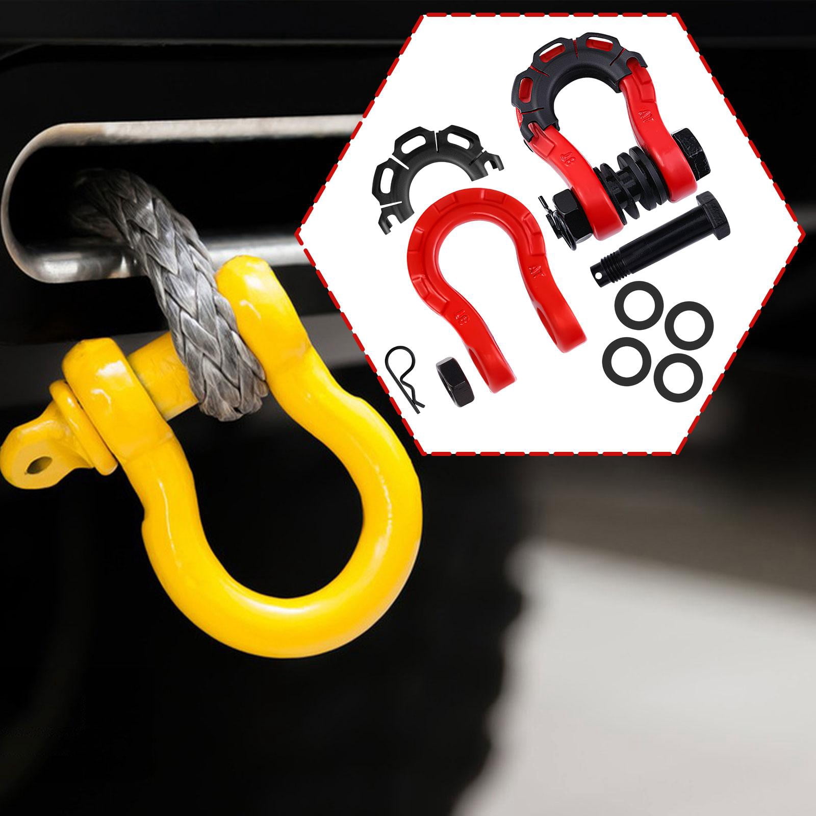 JISADER 2 Pieces D Ring Shackles Easy to Use Heavy Duty Off Roads Towing Accessories Red