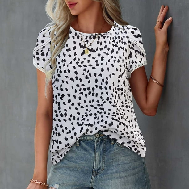 Pntutb Camiseta de manga corta con cuello redondo y estampado para mujer Camiseta holgada informal de verano Pntutb Pntutb-9092