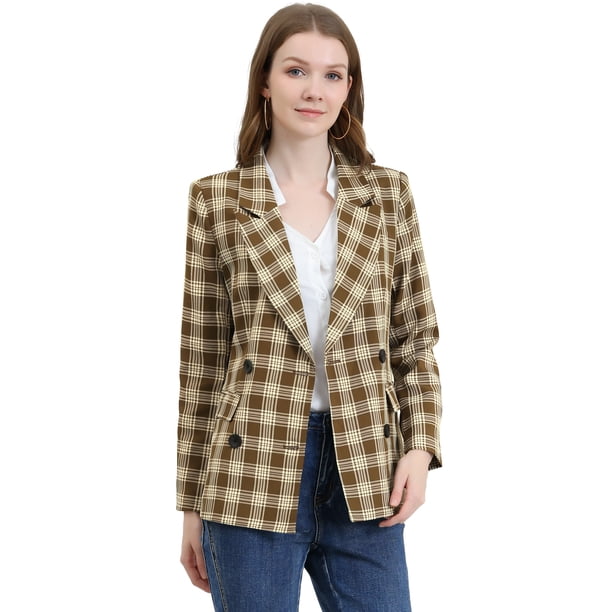Chaqueta formal para mujer Allegra K de cuadros Marrón albaricoque M