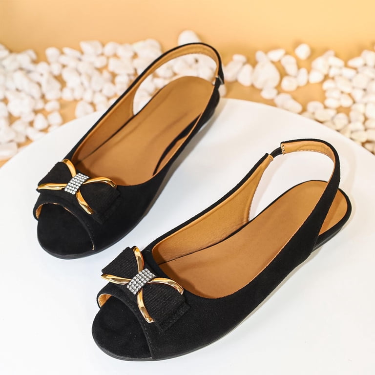 black dress flats for wedding Hurxie Womans Dress Flats for Wedding Slingback Peep Toe Evening Formal  Sandals Shoes Navy 6.5