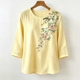 thumbnail image 4 of NTACZA Cotton And Linen Women’s Summer Tops Crew Neck Floral Casual Blouses 3/4 Sleeve Relaxed Fit Shirts for Women, 4 of 7