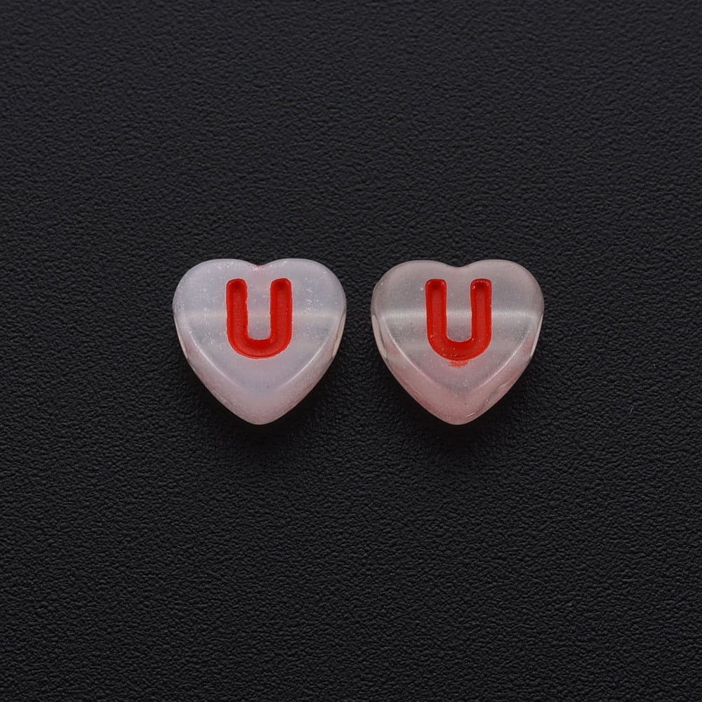 500gs Luminous Acrylic Beads Horizontal Hole Heart with Random Letters Mixed color 7x7x4mm Hole: 1.6mm about 3600pcs/500g