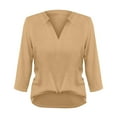 thumbnail image 3 of Yubnlvae Women's 3/4 Sleeve V-Neck Blouse - Business Casual Button-Down Shirt, Lightweight Work Office Top (XS-XXXL, 7 Colors) (Khaki | L), 3 of 3