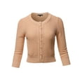 thumbnail image 2 of A2Y Women's Solid Cropped 3/4 Sleeve Button Down Crew Neck Knit Cardigan Sweater Tan XL, 2 of 5