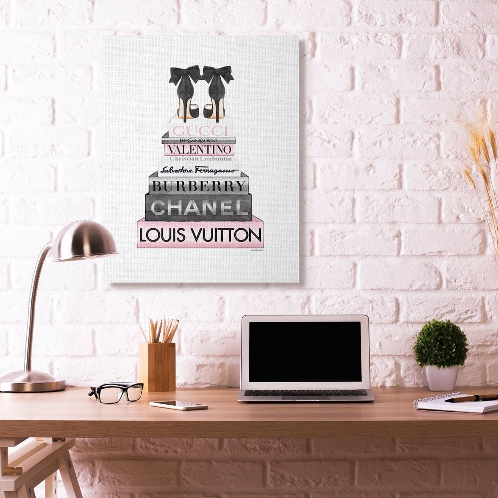 Stupell Industries Black Heels Pink Bookstack Glam Fashion Design Canvas Wall Art by Amanda Greenwood