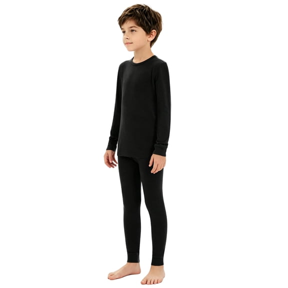 Woolcano Kids 100% Merino Wool Base Layer Set Unisex Thermal Underwear for Girls & Boys Ski Winter