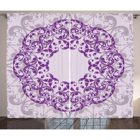 Purple Curtains 108 Inch Drop Purple Mandala Curtains 2 Panels Set, Arabesque Round Frame Floral Motif with Stylized Leaves, Window Drapes for Living Room Bedroom, 108W X 84L Inches, Pearl Violet and Mauve Taupe, by Ambesonne ()