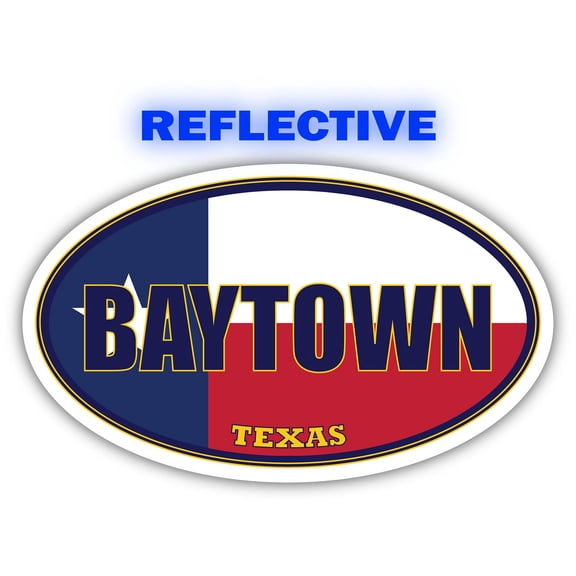 Baytown City Texas State Flag | TX Flag Harris County Oval State Colors Reflective Sticker Car Decal 3x5 inches
