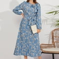 thumbnail image 2 of safuny Women's Plus Size Tea Length Evening Dress Floral Lace Splicing Solid Long Sleeve Autumn Dresses Trendy Crew Neck Winter Elegant Formal Cocktail Wedding Holiday Blue XL, 2 of 8