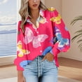 thumbnail image 2 of QASIEATN Button Down Shirts for Women Butterfly Dress Shirts Long Sleeve Blouse Work Tops Summer Blouse Fashion Clothing, 2 of 5