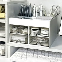 Hovmgk Desk Organizer with 4 Drawers, Multi-Functional Office Storage Caddy for Study Supplies, White Plastic Desk Organizer with 4 Compartments, Easy to Use and Clean