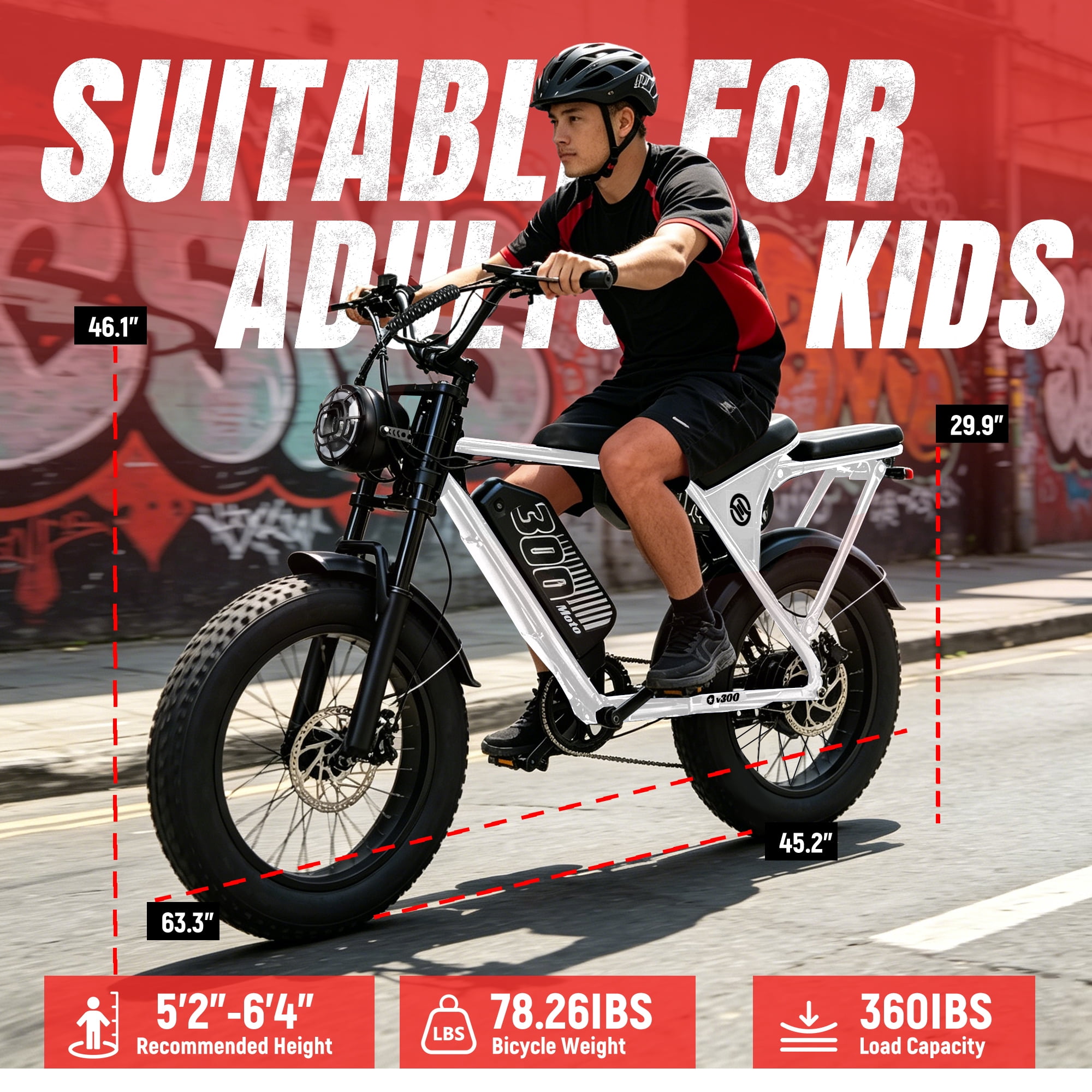 ESKUTE V300 Electric Dirt Bike for Adults & Teens, 48V 41.6Ah Removable Battery, 30+MPH 1500W Motor, NFC Unlock, 20" x 4.0" Fat Tires, 7-Speed White, UL2849