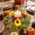 thumbnail image 5 of geerera Fall Sunflower Candle Ring, Artificial Harvest Floral Mini Wreath for Pillar Candles, Rustic Autumn Tabletop Decor for Thanksgiving & Halloween Home, 9.8", 5 of 9