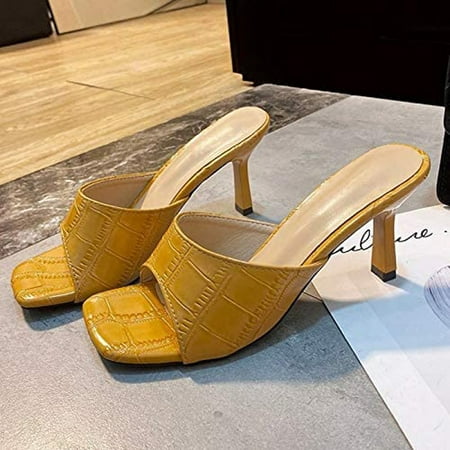 

VKEKIEO Peep Toe Platform Sandals High Heel Thin Yellow