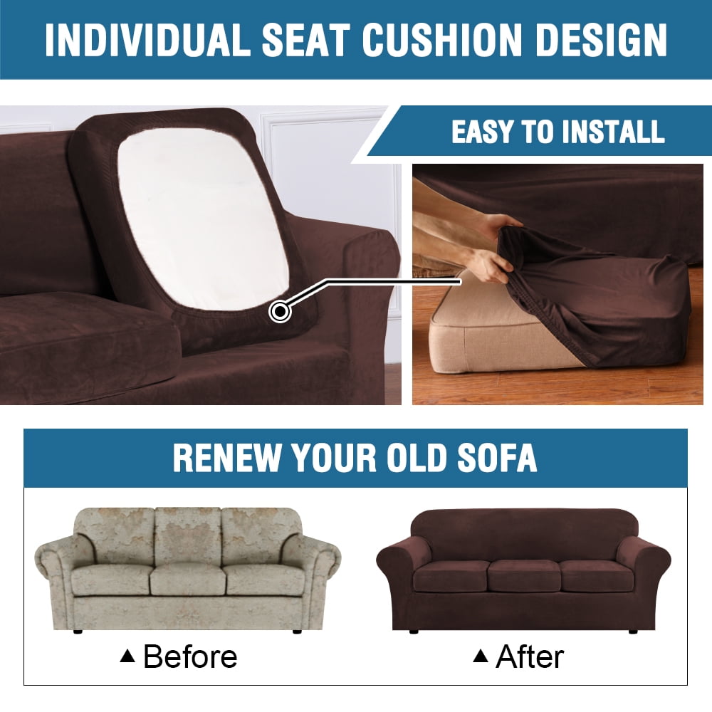 CJC 2-Piece Sofa Couch Covers, Velvet Armchair Slipcover for Separate Cushion Couch, Stretch Furniture Protector for Pets Kids, 9 Colors