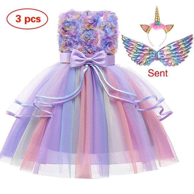 Vestido de unicornio para niña, vestido de baile bordado, vestidos de cumpleaños de princesa para niña, disfraces de fiesta, ropa para niños, nuevo Fivean unisex
