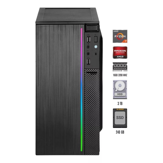 PC Gamer XPRT Gaming AMD Ryzen 7 7400s 8 Núcleos Zen 2 RAM 16GB Rx550 SSD 240GB HDD 3TB XPC01GN03