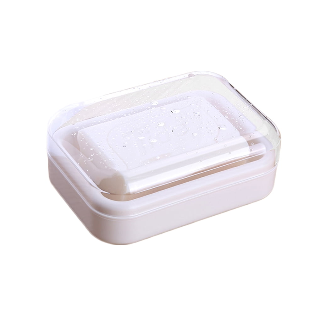 OUNONA Plastic Soap Dish with Clear Lid Drain Soap Holder for Bathroom