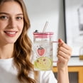 thumbnail image 4 of Bow Shaped Square Transparent Glass Cup With Lid Handle Suitable For And Girls Heat Coffee Cup Glass&Bottle, 4 of 6