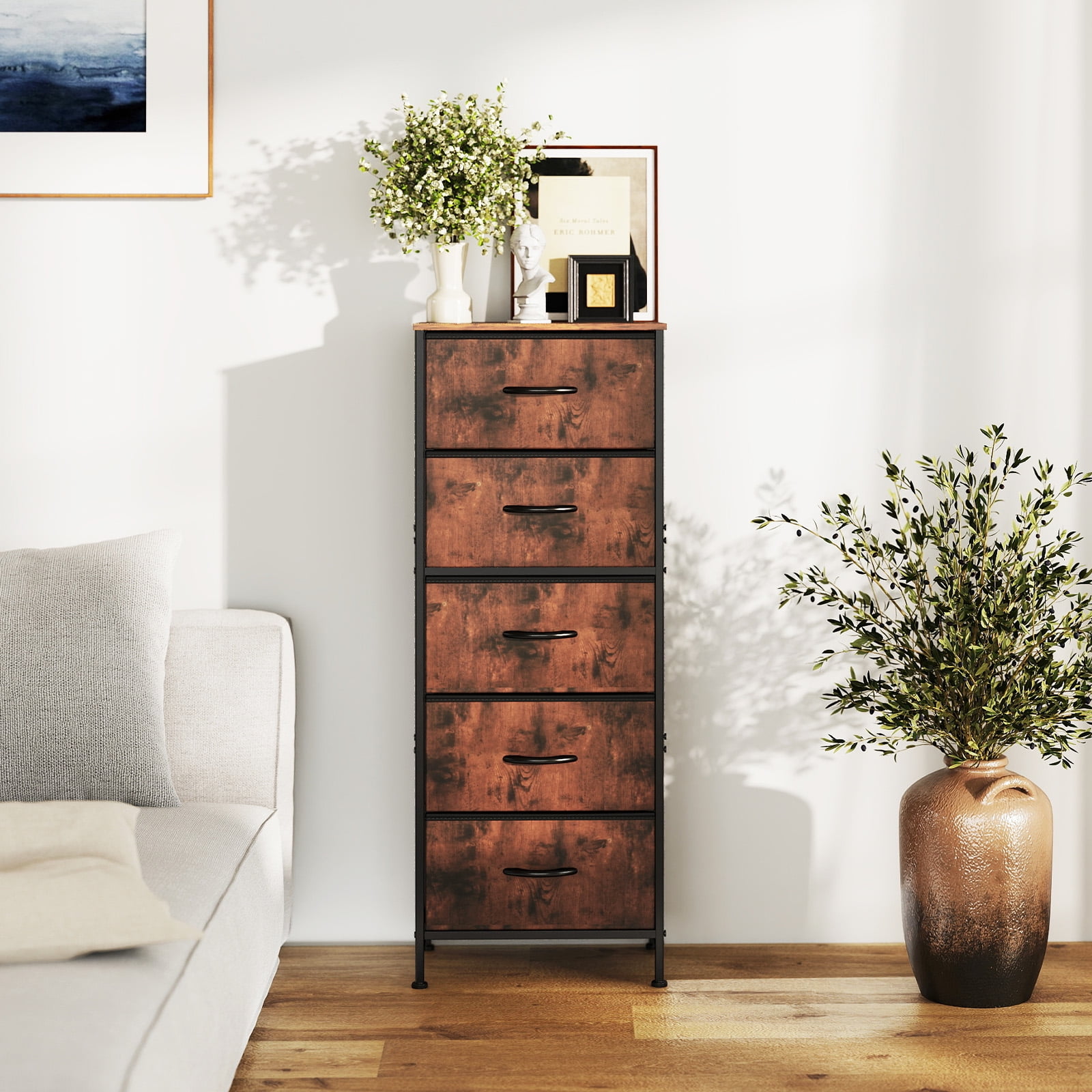 JIOABL 5-Drawer Fabric Dresser with Metal Frame and Wooden Top TV Stand - Perfect for Clothes, Living Room, Hallway, Entryway, Gray JIOABL 5-Drawer Fabric Dresser with Metal Frame and Wooden Top TV Stand - Perfect for Clothes, Living Room, Hallway, Entryway, Gray
