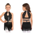 thumbnail image 5 of inlzdz Fringe Latin Dance Dress for Girls Sparkly Sequin Tassel Stage Outfit Chacha Rumba Jazz Ballet Leotards Black 16, 5 of 6