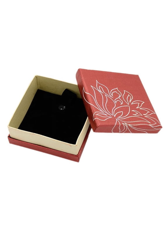Square Shaped Cardboard Bracelet Bangle Boxes for Gifts Wrapping with Sponge with Flower Lotus Design Red 88x88x36mm