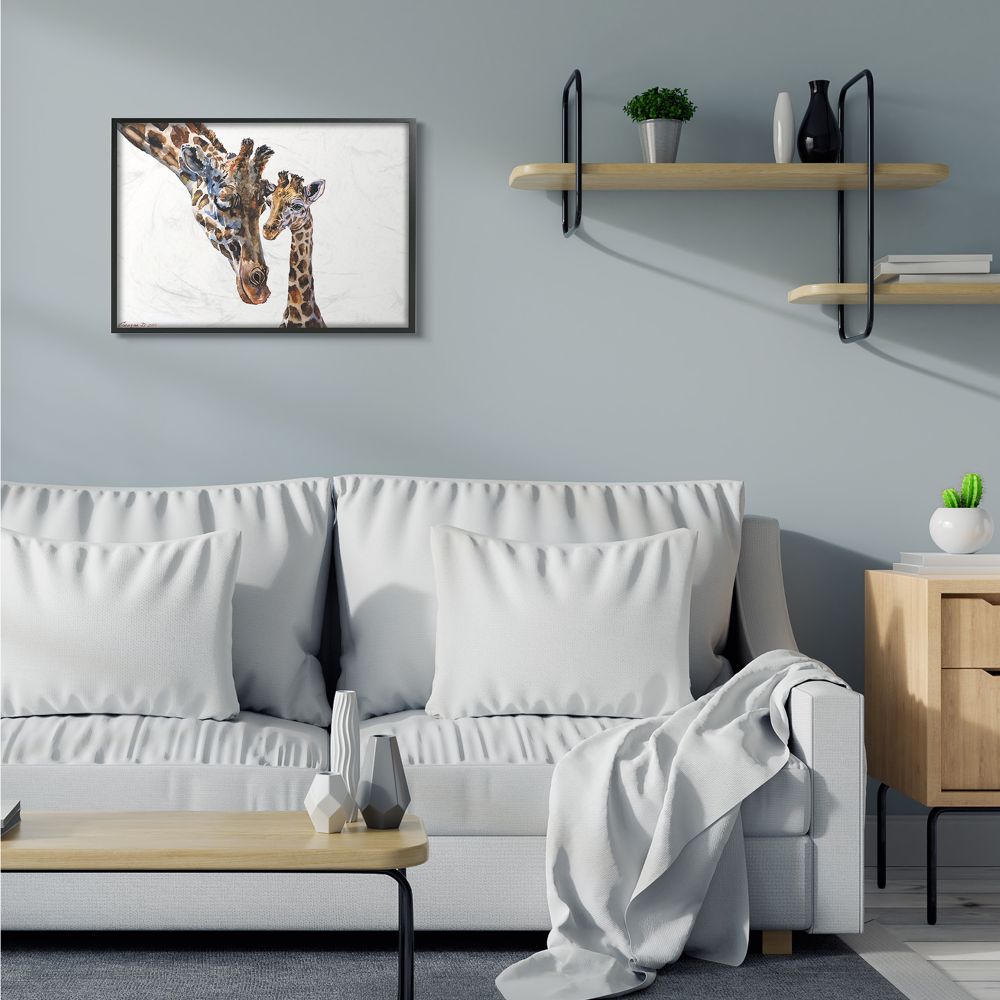 Stupell Industries Cute Baby Giraffe Family Animal Watercolor Painting Framed Giclee Texturized Art by George Dyachenko