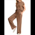 thumbnail image 1 of Conjunto Informal de Dos Piezas de Punto Acanalado para Mujer, Camiseta de Corta y Pantalón , Ideal para el Hogar y para Viajes Marrón XXL, 1 of 6