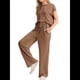 thumbnail image 1 of Conjunto Informal de Dos Piezas de Punto Acanalado para Mujer, Camiseta de Corta y Pantalón , Ideal para el Hogar y para Viajes Marrón S, 1 of 6