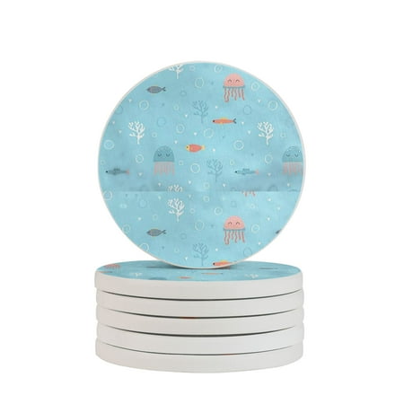 

Circular Drink Coasters Set Colorful Jellyfish And Corals Beautiful Home Decor Diatomite Heat-Resistant Diatomite Protect Table Countertop