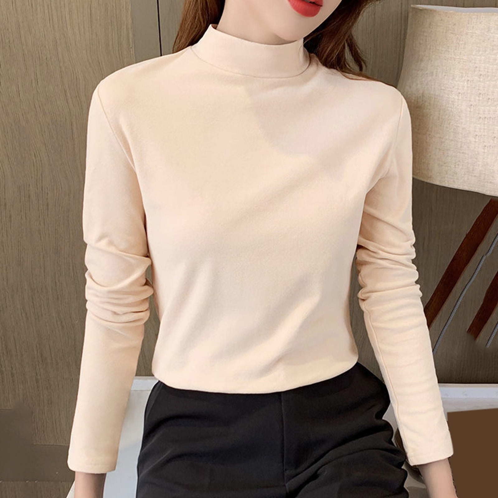 WTXUE Base Layers Long Sleeve, Mock Neck Women Slim Solid Mock Turtleneck Blouse Slim Stretchy Layer Tee Shirts Solid Casual Tops for Women