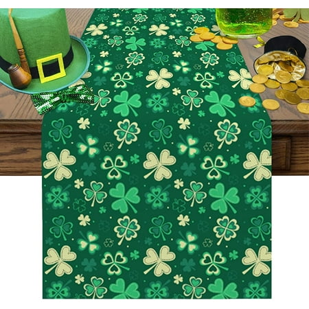 

St. Patrick s Day Table Runner 70 Inches Shamrock Green Lucky Clover St Patricks Runner for Tables Dinner Runner Party Decorations