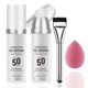 thumbnail image 1 of 2PCS Base líquida que cambia de color Maquillaje Base de total impecable con pincel de maquillaje y esponja Hidratante de larga duración no graso SPF50 PA+++ Protector solar facial para mujeres (A), 1 of 4