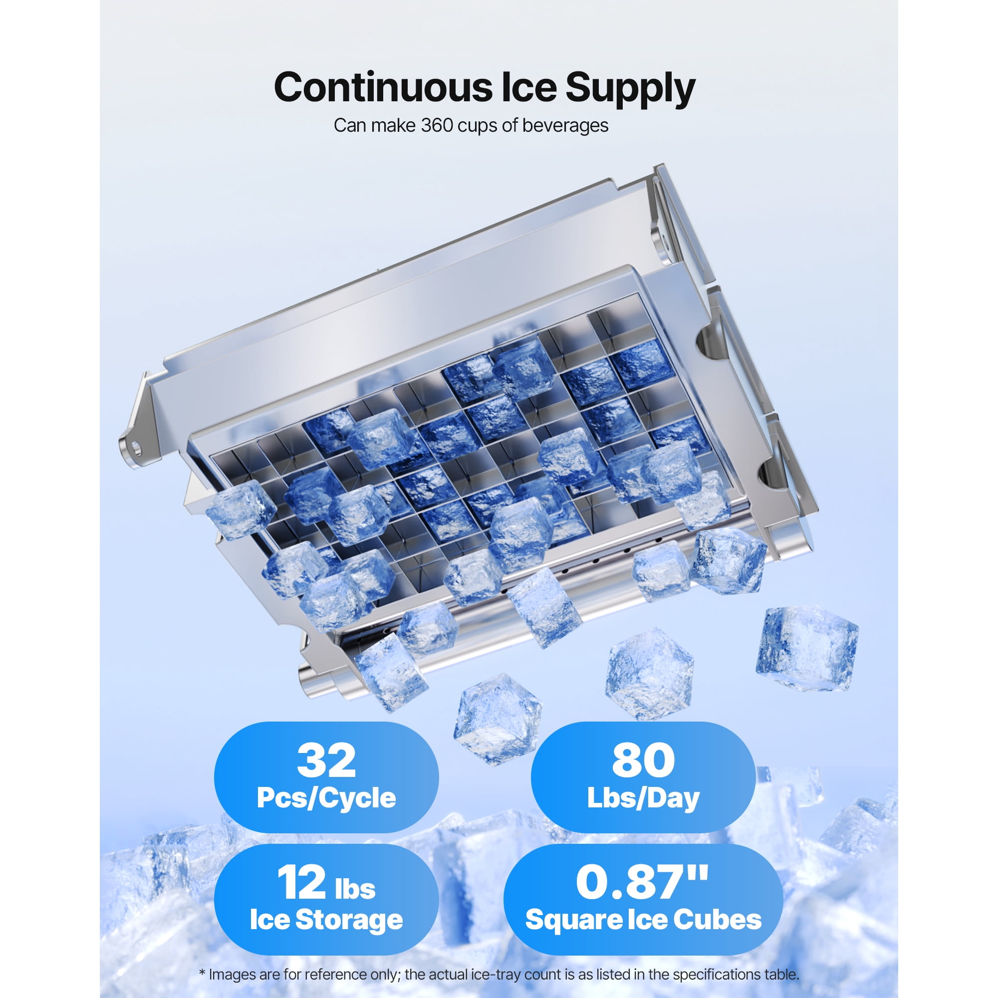 KFFKFF Commercial Ice Maker Machine, 80 lbs/24h with 12 lbs Storage, 32 Cubes per Cycle, Stainless Steel Freestanding & Countertop Ice Maker with LED Display and Self-Cleaning Function