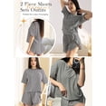 thumbnail image 3 of TEMOFON Women's 2 Piece Striped Lounge Set, Summer Casual Comfy Short Sleeve Top & Matching Shorts Loungewear Set, 3 of 9
