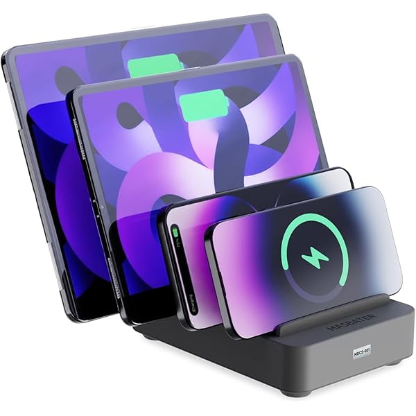 wonima02 4-Port Charging Station for Multiple Devices, USB Charger Stations Multi-Device Organizer Charging Dock, Compatible with Cell Phones, iPads, Kindle Tablets, and Other Electronics (Gray)