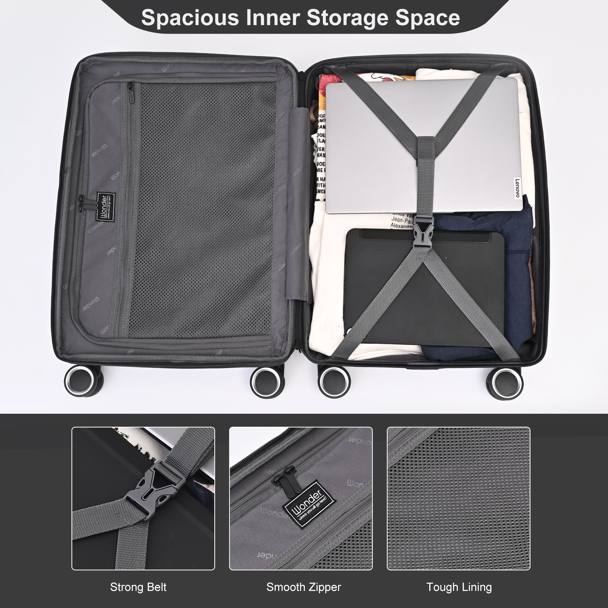 Wonder Florence 20" Carry On Hardside with 360 Degree Spinner Luggage, Black