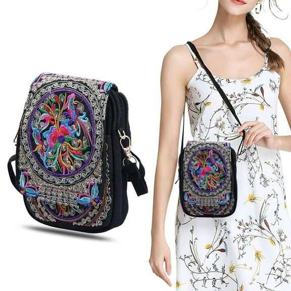 Syenll Vintage Shoulder Bag, Women Floral Embroidered Purse, Boho Ethnic Crossbody Bags for Women, Small Coins Purse, Multicolor