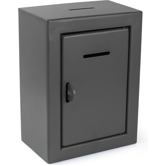 Metal Donation Box Charity Steel Collection ballot Box Office Suggestion Box Secure Box With Front and top Slot Easy Wall Mount with pre drilled holes 8.5x6.5x4" Drop Box for Home and OfficeGray