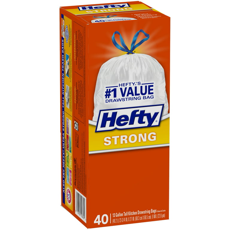 Hefty Strong Tall Kitchen Trash Bags, Unscented, 13 Gallon, 90 Count,  White,Pack 