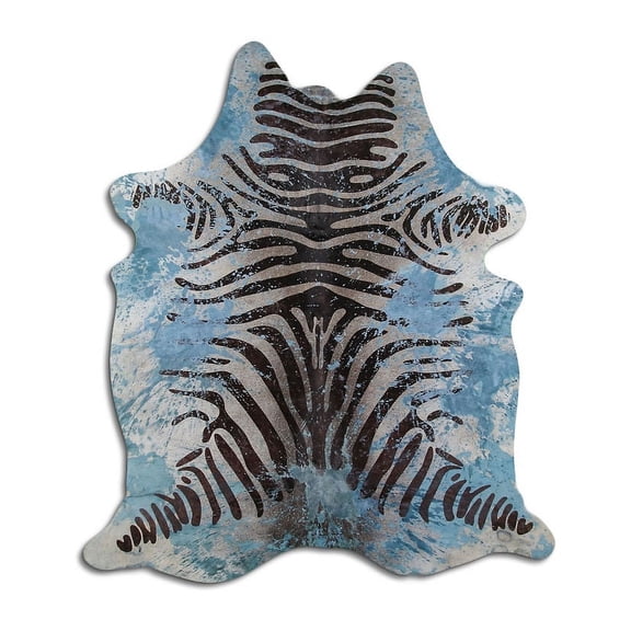 Enchantress cowhide rugs for sale ZEBRA BLACK DISTRESSED ACQUA BLUE rug