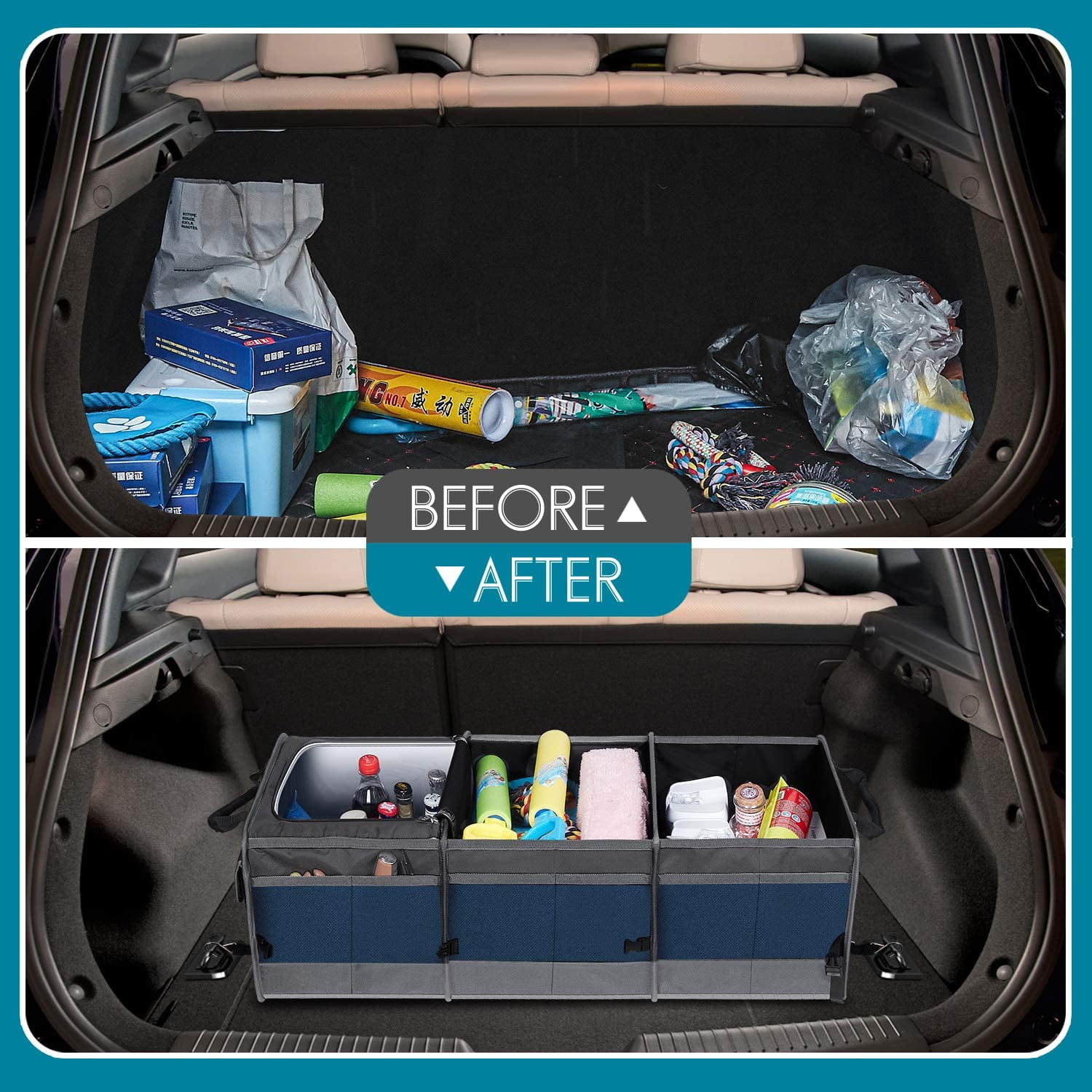 DONGPAI Large Car Trunk Organizer with Insulated Leakproof Cooler,  Collapsible Waterproof Car Organizer with Non Slip Bottom Strips for  Vehicle Sedan