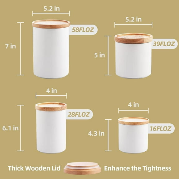 Kitchen Canisters Ceramic Food Storage Jar Set, Stackable with Airtight Wooden Lid for Coffee, Tea, Herbs, Grains, Sugar, Salt - Set of 4 (Gradient Blue)