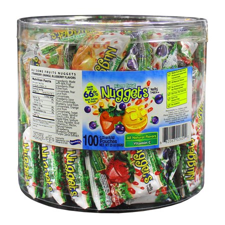 100 Fruit Nuggets Mini Pouches Kosher Vitamin C 66% Real Juice All Natural Flavors Gluten Free - By