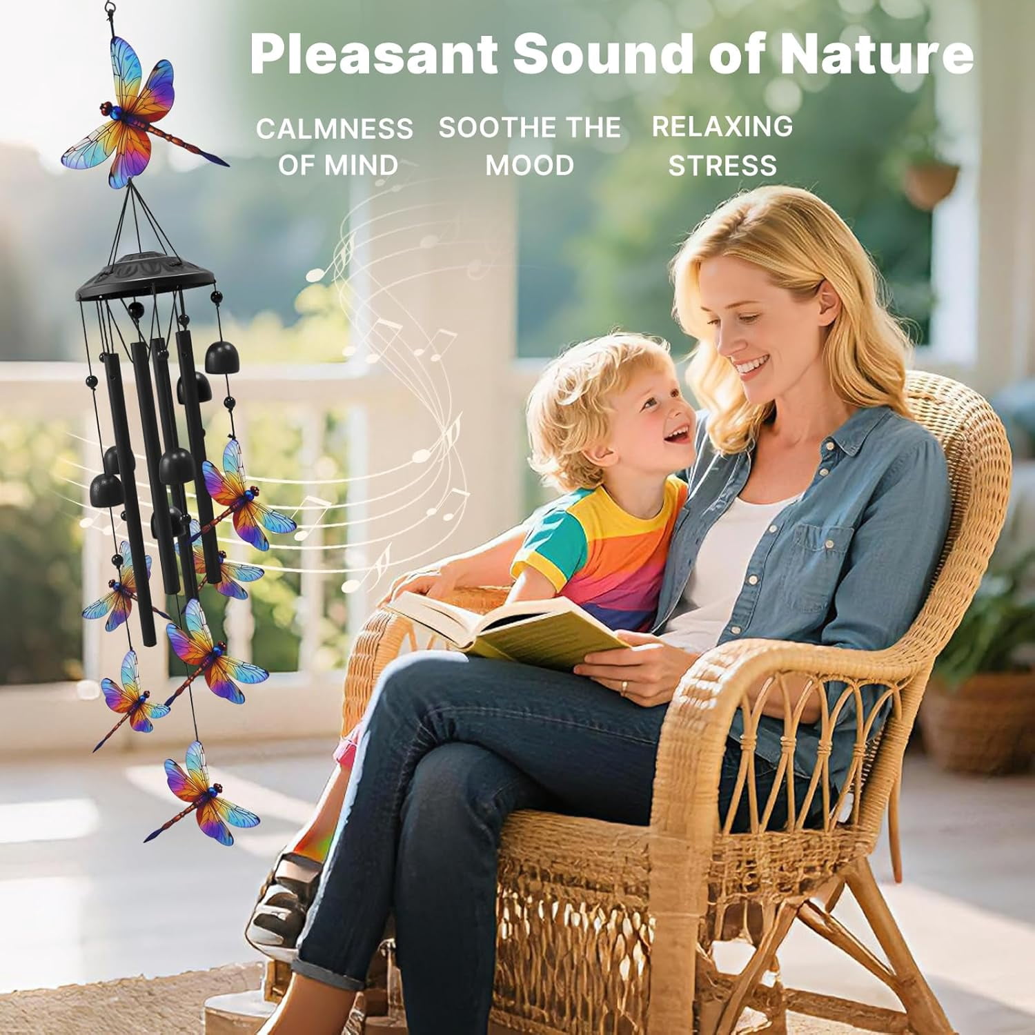 Dragonfly Wind Chimes for Outside 38.2", Metal Outdoor Windchimes, Balcony Decor Gifts for Nature Lovers