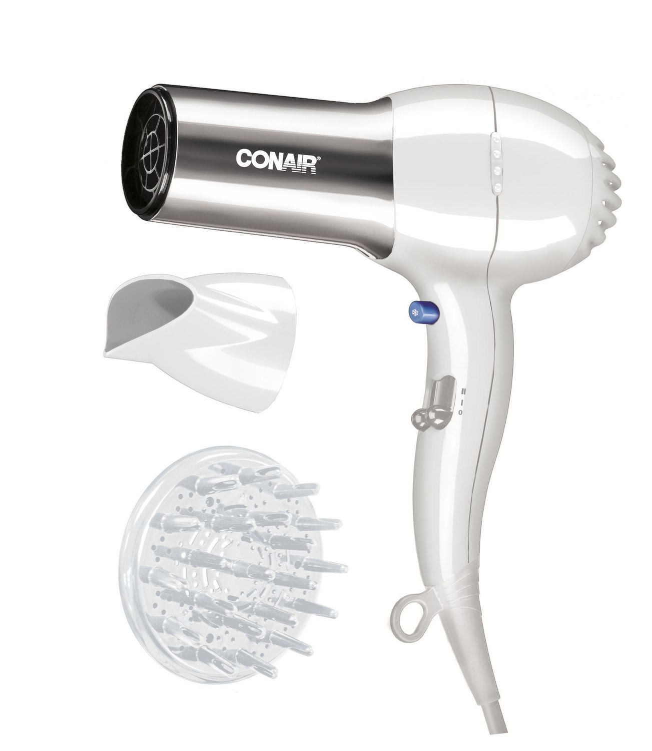 Conair® 1875 Watt Full Size Ceramic Ionic Chrome and White Hair Dryer
