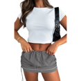 thumbnail image 1 of Womens Low Waist Cargo Skirt Ruched Drawstring Mini Short Skirts with Pockets, 1 of 2