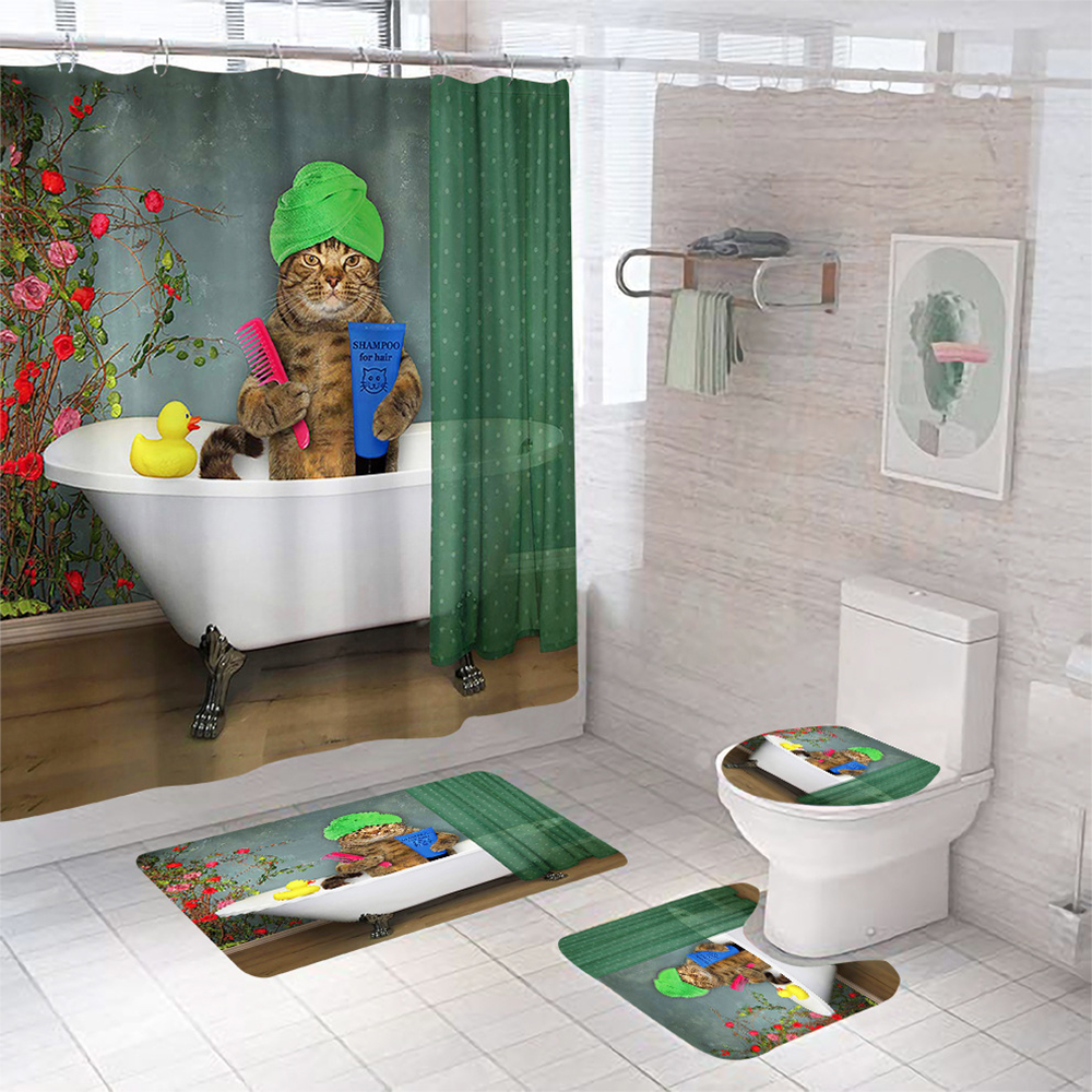 CUH 4Pcs Set Heavy Duty MildewResistant Bath Curtains Fashion Printed