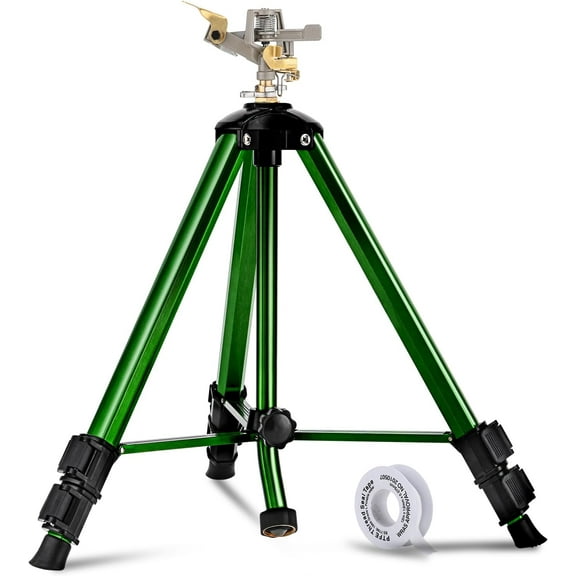 Impact Sprinkler on Tripod Base, Tripod Sprinkler with 360 Degree Coverage, Extra Tall Heavy Duty Water Sprinkler for Lawn/Yard/Garden